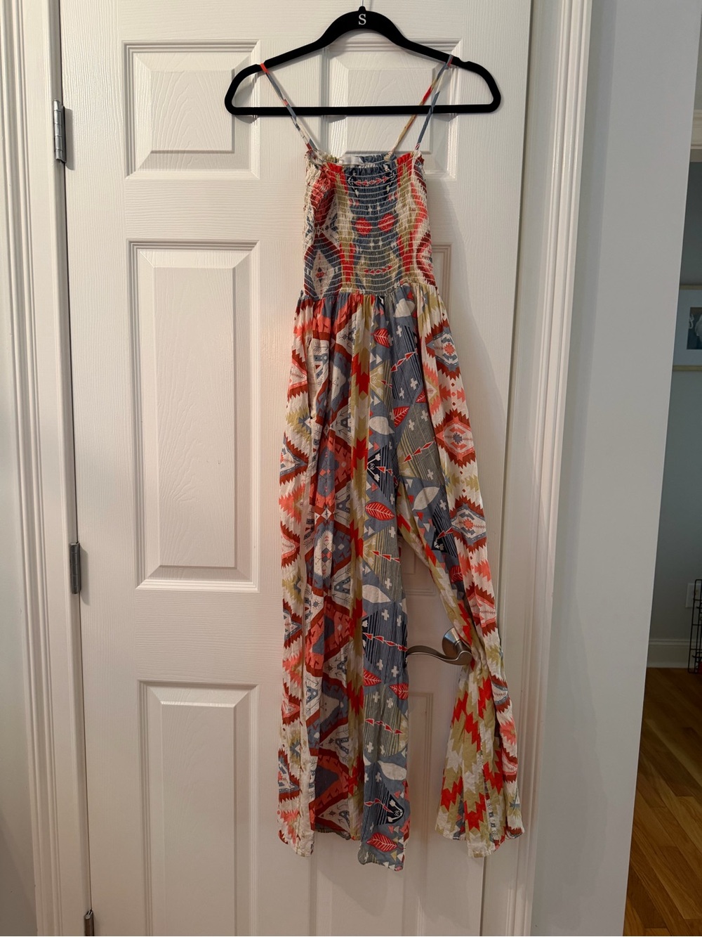 BUCKETLIST Coral, Gray & Cream Smocked Wide-Leg Jumpsuit